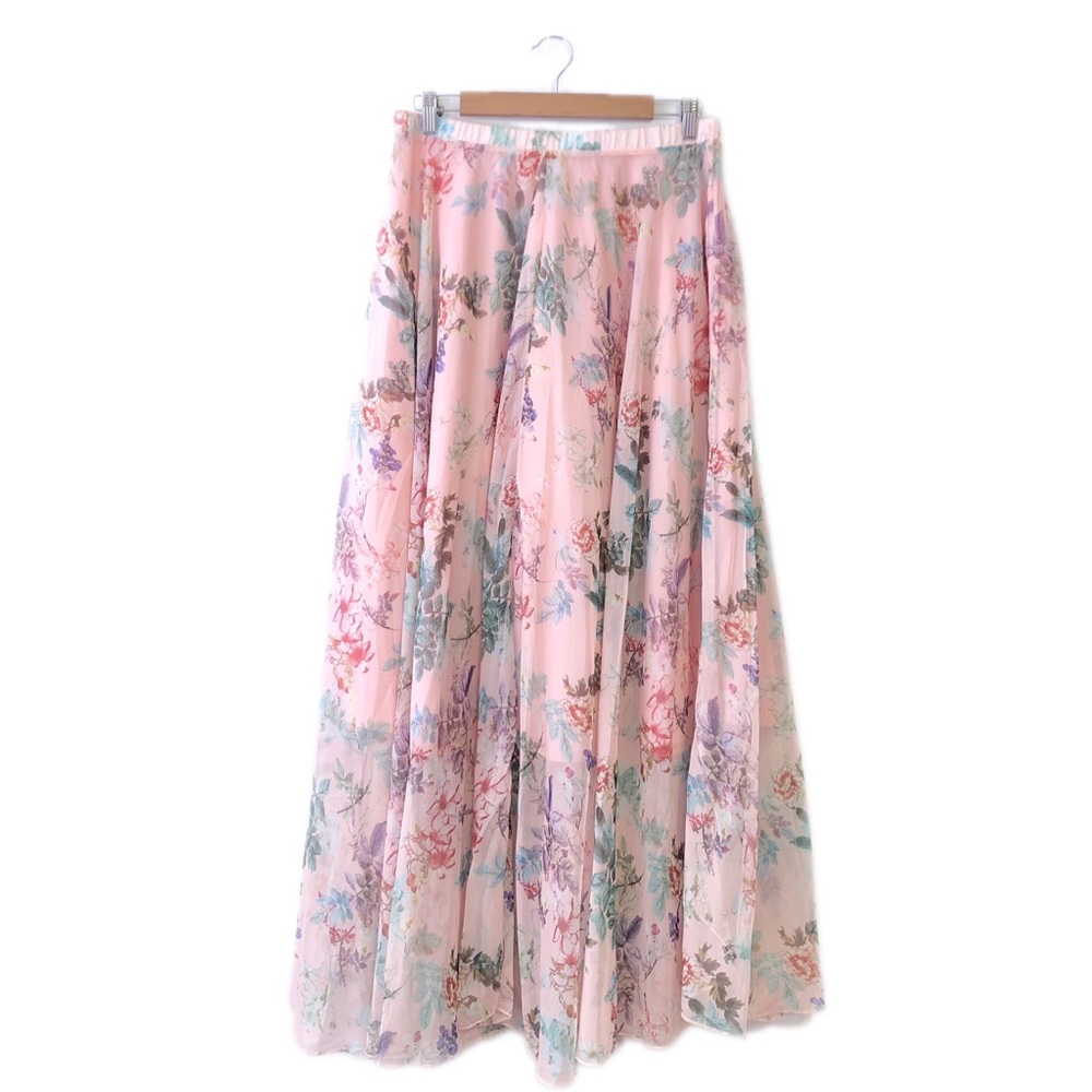 ChicWish Plus Pinky Blossom Watercolor Floral Chiffon Maxi Skirt - Picture 6 of 8